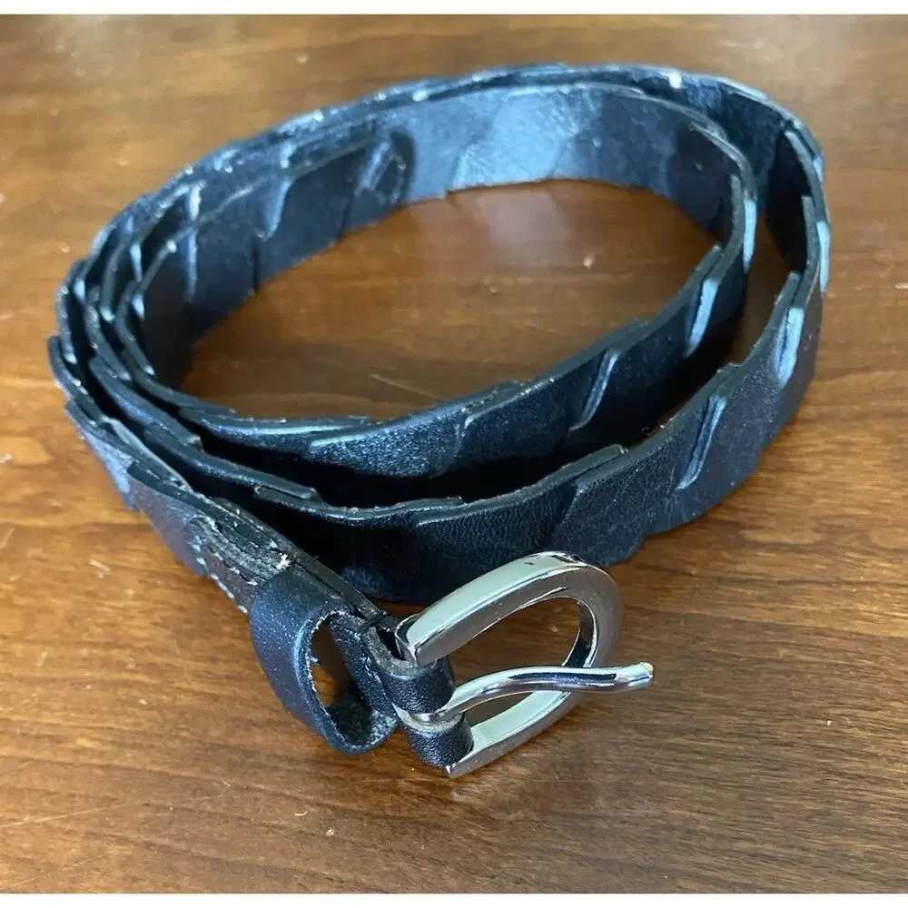 Women's Belts 2 Black Leather TALBOTS & HINGE 1" Thick for Trousers & Pant S / M - Picture 3 of 9